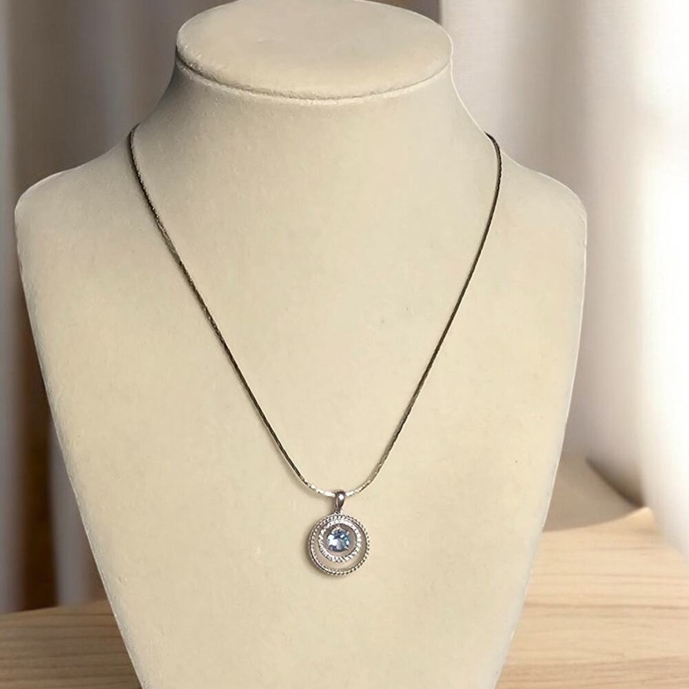 JWBR Blue Topaz Sterling Silver Pendant Necklace Quiet Luxury Elegance - Picture 4 of 7